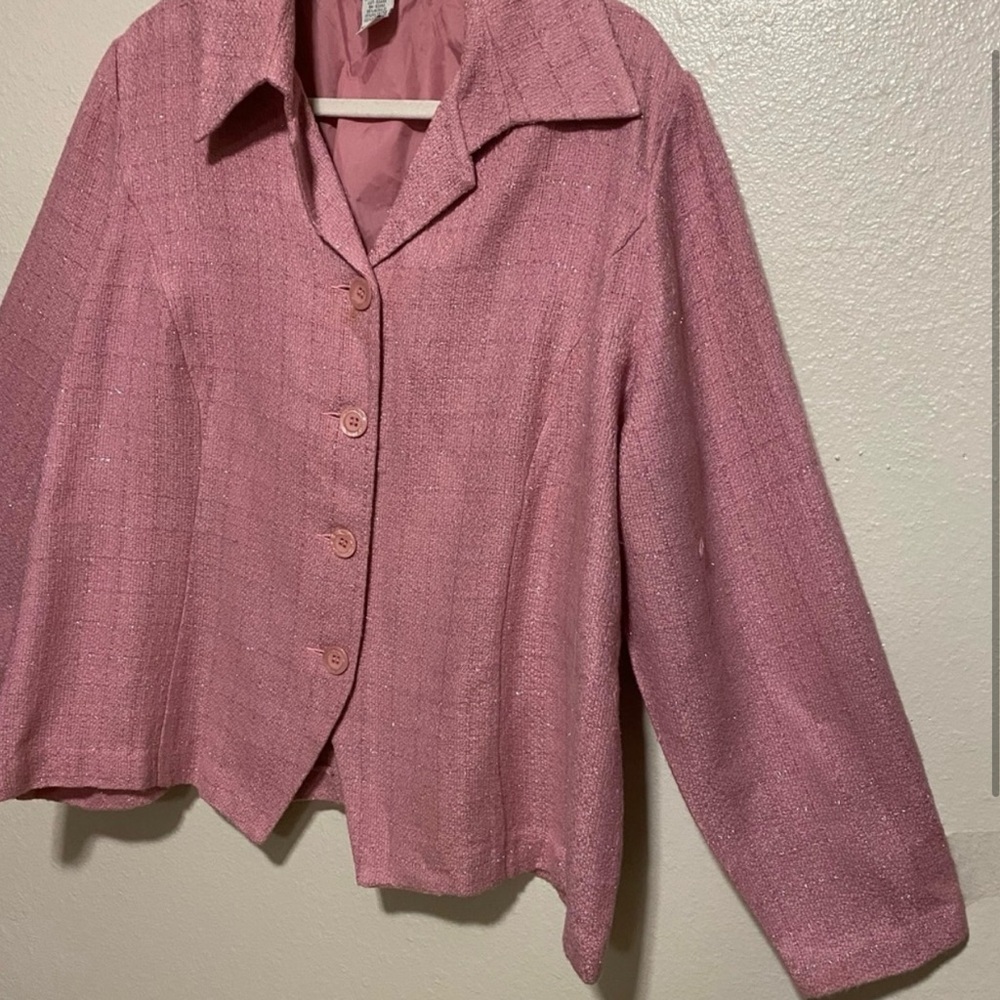 Fashion Bug Pink Sparkle Blazer Jacket 18W 20W Button Front Career Chic - Picture 4 of 4